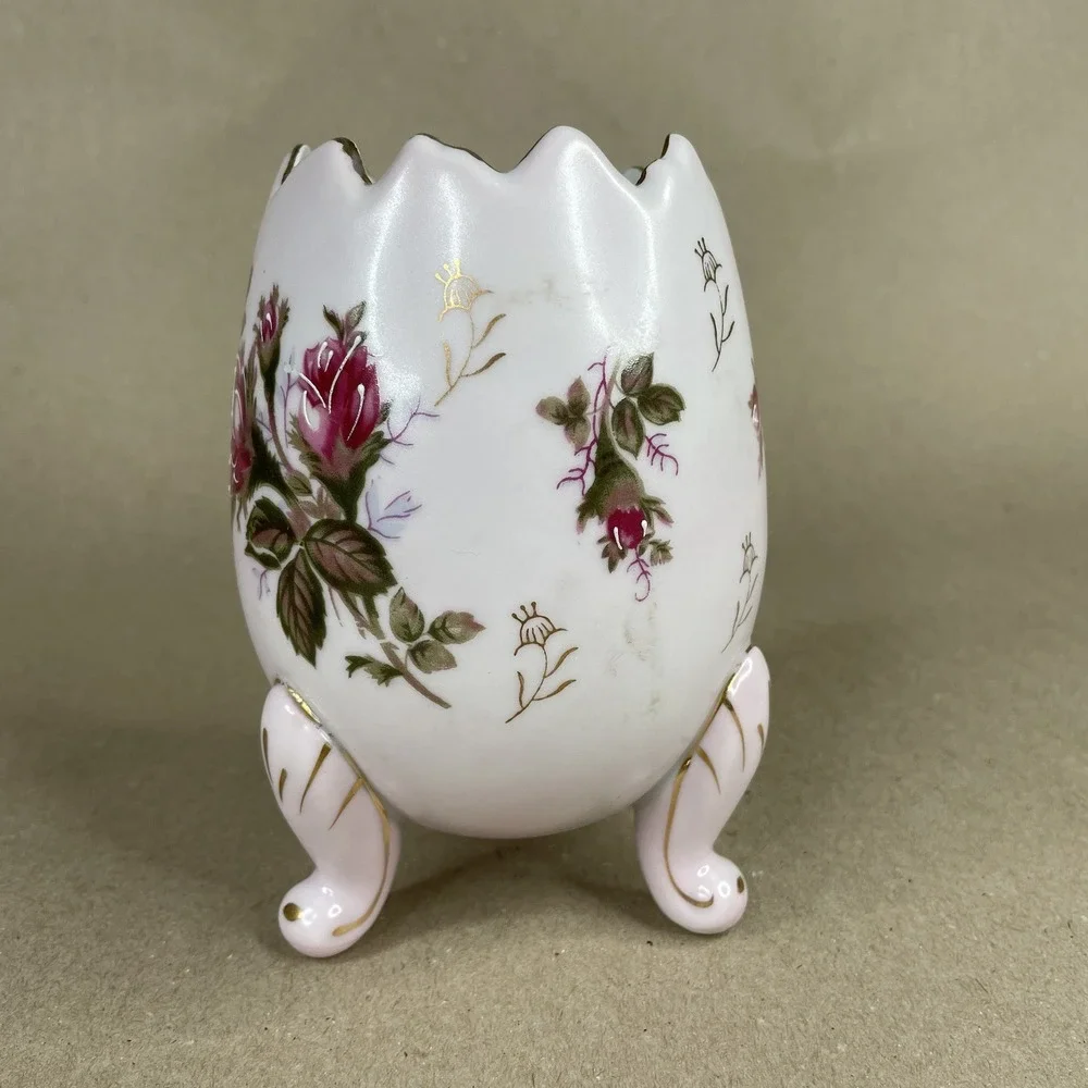 Vintage Porcelain Napcoware Pink Roses Gold Trim Cracked Egg‎ Boudoir Vase